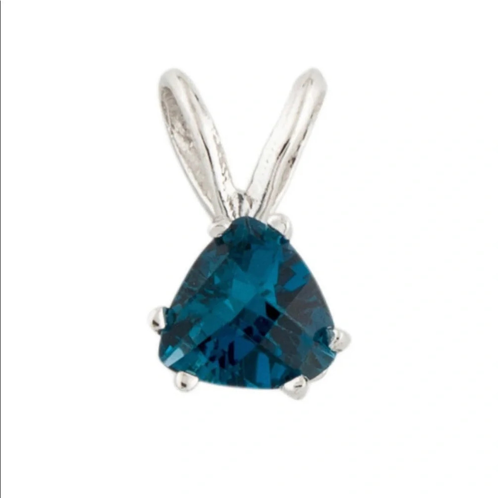 Brand New 14k White Gold Triangular Topaz Pendant $168 - 100% Authentic - Picture 2 of 4
